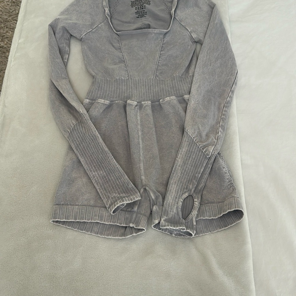 Free People Movement Gray Long Sleeve Romper